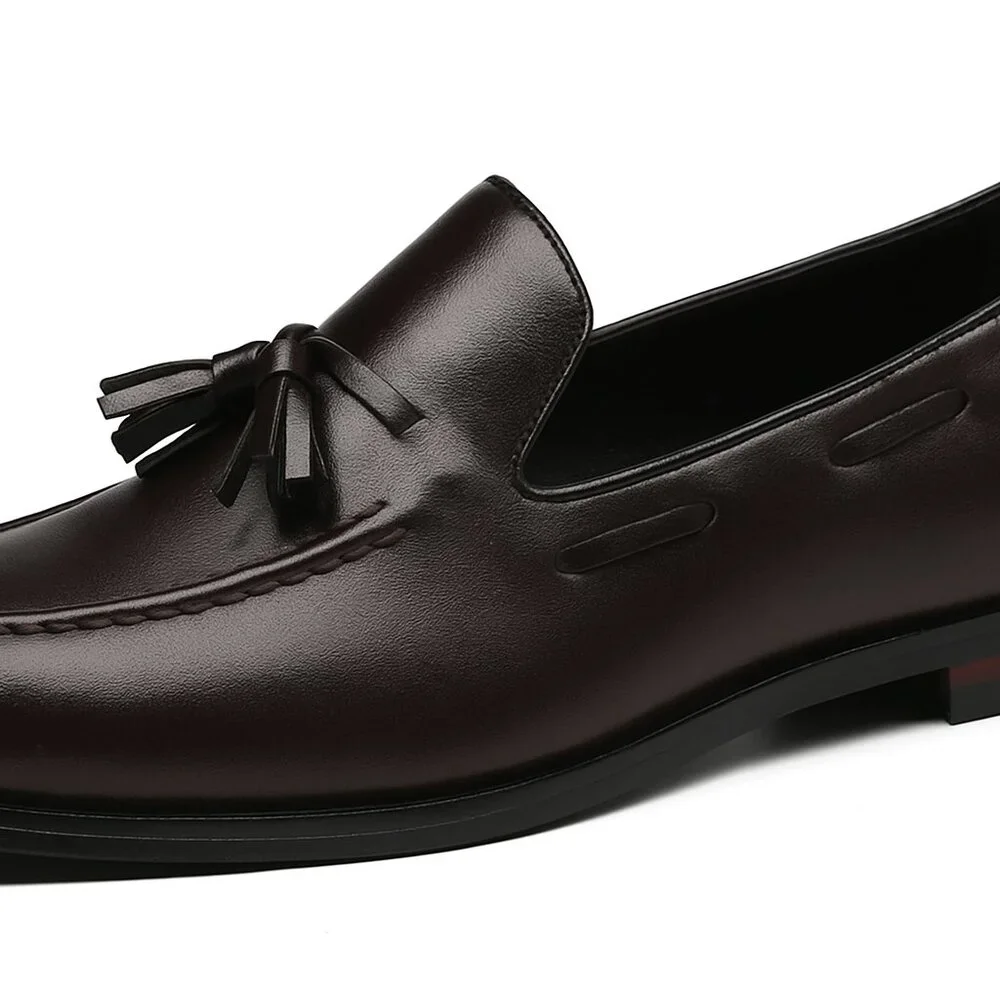 Santimon Mens US 6-11 Brown Fashion Loafers Leather Casual‎ Tassel Slip On Shoes